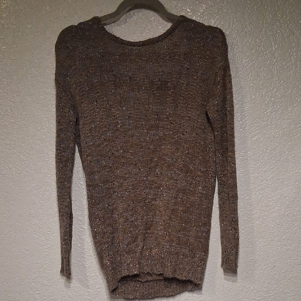 Brown Long Sleeve Knit Sweater - Women's Cozy Crewneck